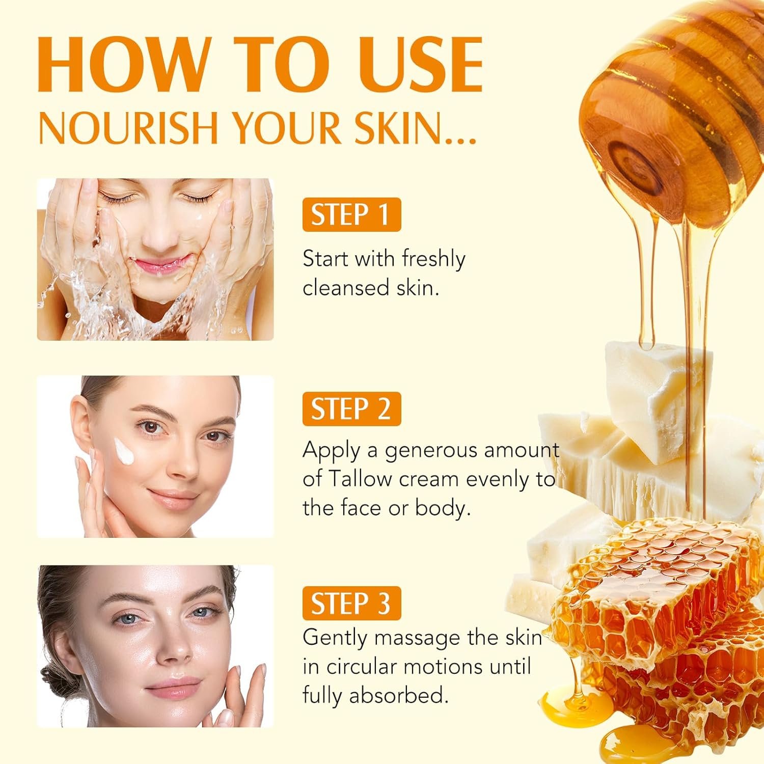 Beef Tallow for Skin,Meifenla Tallow and Honey Cream Natural Tallow Face Moisturizer, Organic Hydrating Beef Tallow Balm Deeply Moisturizing for Face & Body Skin Care - Image 5