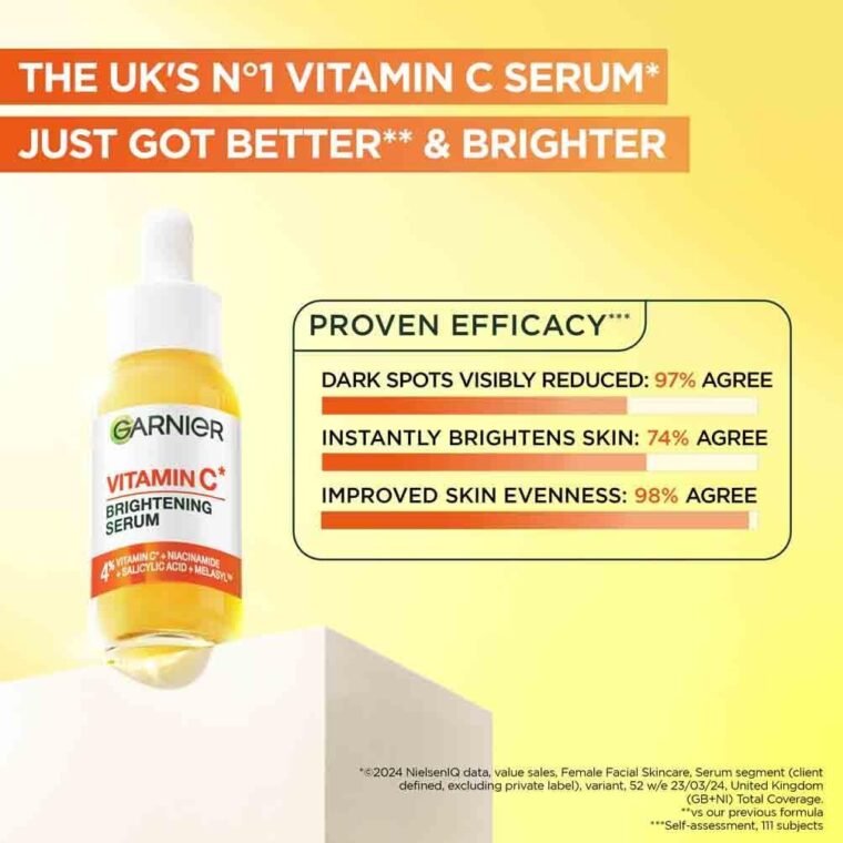 Garnier SkinActive Vitamin C Brightening Serum for Face, with Vitaminc C, Niacinamide & Salicylic Acid, Brightens Skin, Reduces Dark Spots & Evens Skin Tone, Serum 30ml - Image 3