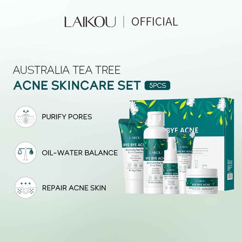 LAIKOU Tea Tree Acne Skincare Set, Facial Skin Care Sets & Kit with Cleanser, Toner, Serum, Cream, Gel, Acne Treatment Remove Shrink Pores Control Oil Gift for Teenage Girls Women All Skin - Image 2