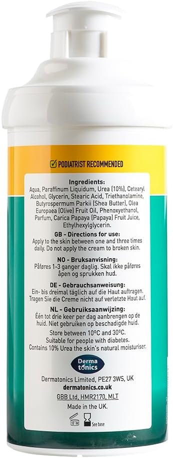Dermatonics Natural Care Dry Skin Cream -Enriched with 10% Urea, Olive and Papaya Extracts, Long-lasting Hydration and a Gentle Scent for Smooth, Supple Skin,Vegan-friendly, 500 ml - Image 2