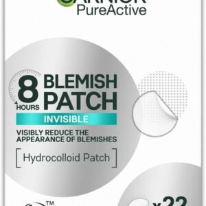 Garnier Blemish Patches, Hydrocolloid patches to reduce the appearance of spots in 8 hours, Ultra-thin & Invisible on all skin tones, Suitable For All Skin Types, Vegan Formula, 22 Patches