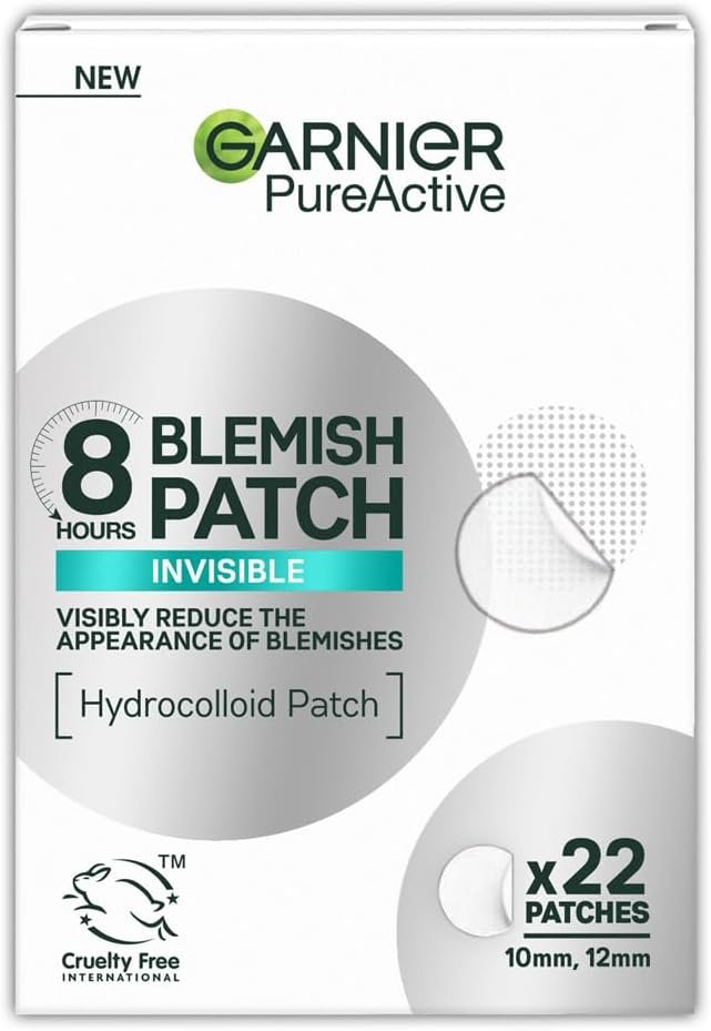 Garnier Blemish Patches, Hydrocolloid patches to reduce the appearance of spots in 8 hours, Ultra-thin & Invisible on all skin tones, Suitable For All Skin Types, Vegan Formula, 22 Patches