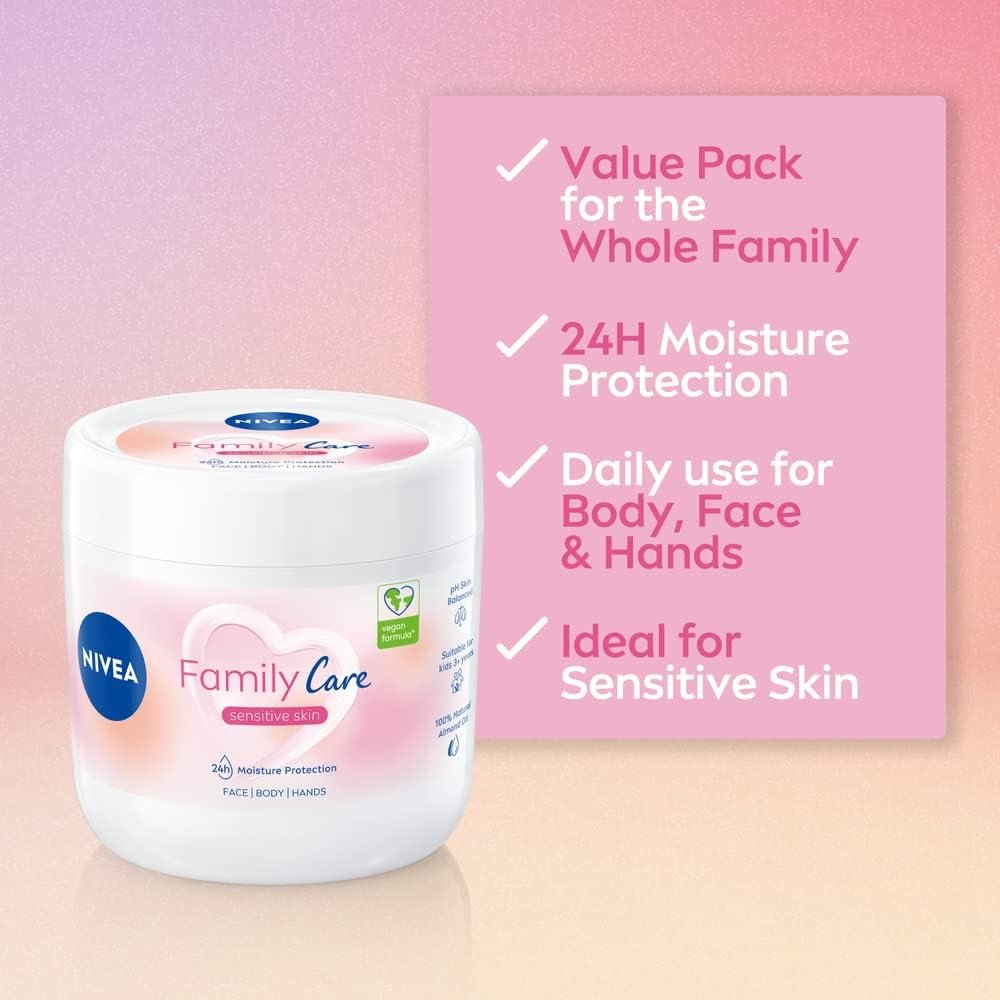 NIVEA Almond, Family Care Sensitive Moisturising Cream, Body Cream for Dry Skin, Sensitive Skin Moisturiser with Natural Almond Oil, Suitable for the Whole Family, 450 ml (Pack of 1) - Image 2