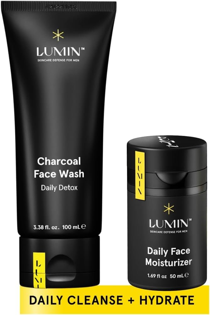 Lumin - Dynamic Duo - Skin Care kit for Men - Includes: Charcoal Face Wash Daily Detox & Daily Face Moisturiser,Suitable for all skin types, Daily Use, Two Month Supply