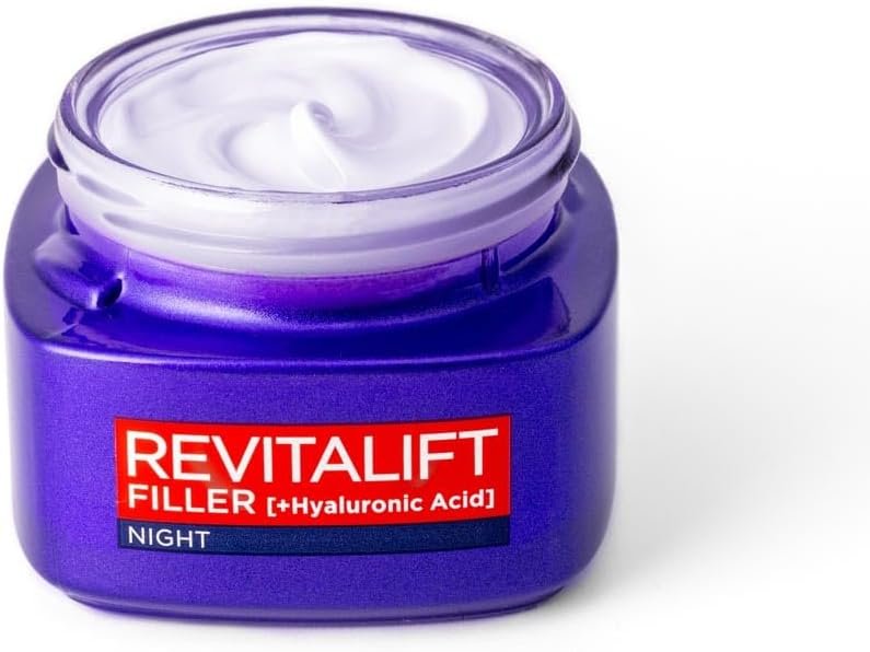 L’Oréal Paris Revitalift Filler Replumping Anti-Ageing Night Cream, Smooth Wrinkles, Moisturise, and Replumps Skin with Micro and Micro-Epidermic Hyaluronic Acid, 50ml