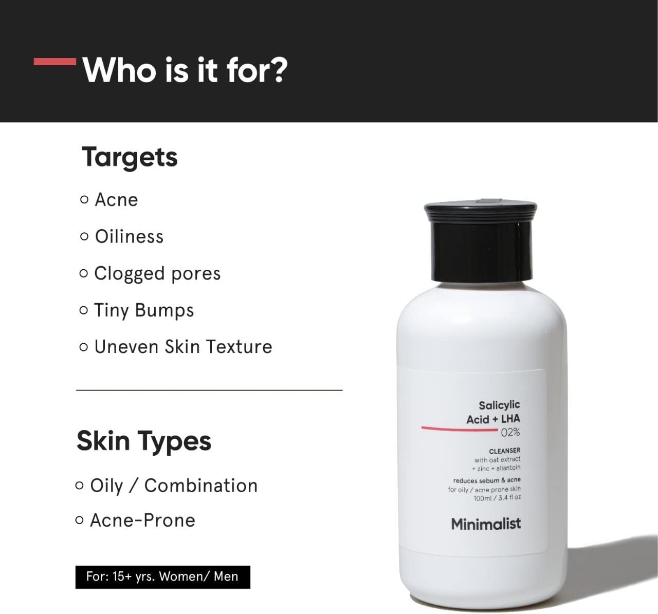 Minimalist 2% Salicylic Acid Face Wash for Oily Skin | Sulphate free, Anti Acne Face Cleanser With LHA & Zinc For Acne or Pimples | Men & Women, 100 ml (Pack of 1) - Image 2