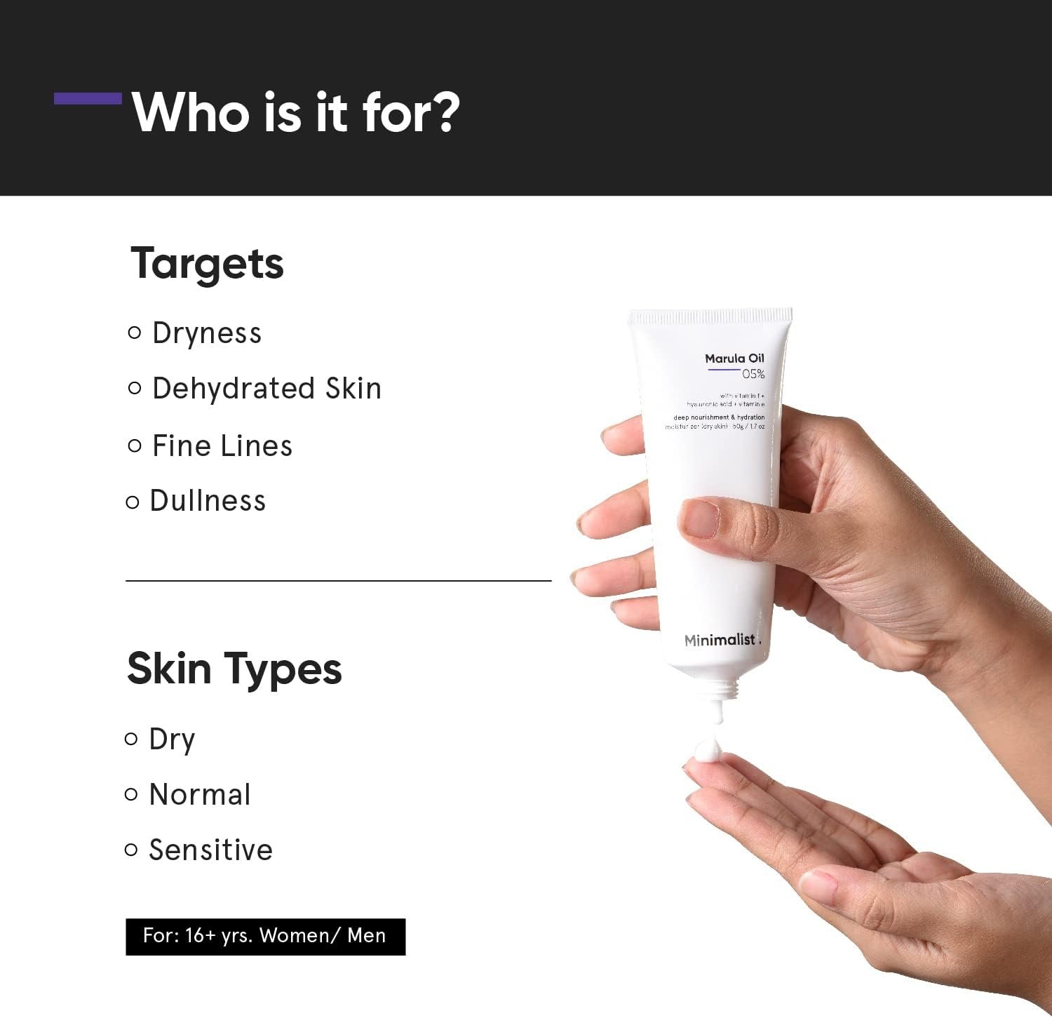 Minimalist Marula Oil 5% Face Moisturizer For Dry Skin With Hyaluronic Acid For Deep Nourishment & Hydration, For Men & Women, 50 g (Pack of 1) - Image 2