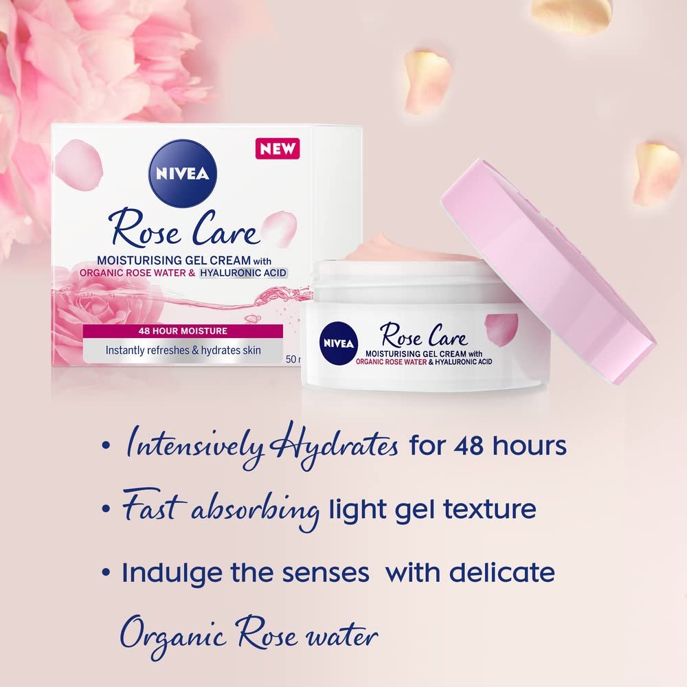 NIVEA Soft Rose 24h Day Cream (50 ml), Face Care with Rose Water and Hyaluron, Light Gel Face Cream for Smooth Delicate Skin, Moisturising Cream - Image 2