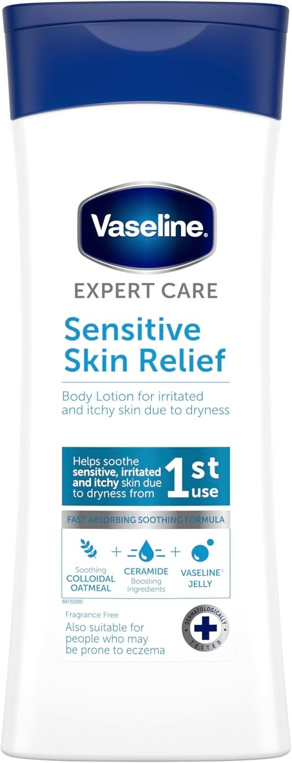 Vaseline Expert Care Sensitive Skin Relief Dermatologically Tested Moisturiser Body Lotion For Irritated and Itchy Skin Due to Dryness 400 ml