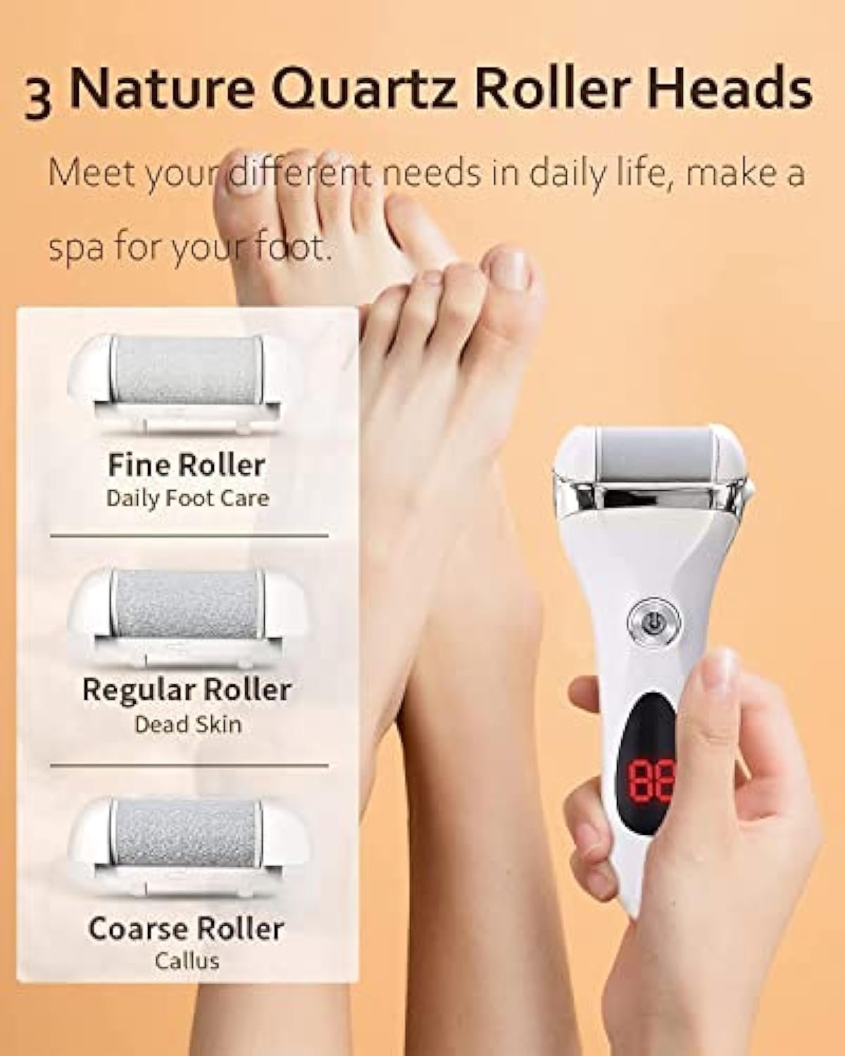 Jooayou Foot File Electric for Hard Skin, USB Rechargeable Waterproof Foot Scrub Callus Remover [with 3 Pumice Stone Rollers & 8 in 1 Foot Scraper Set] Foot Care Tool for Dry Dead Cracked Heel - Image 7