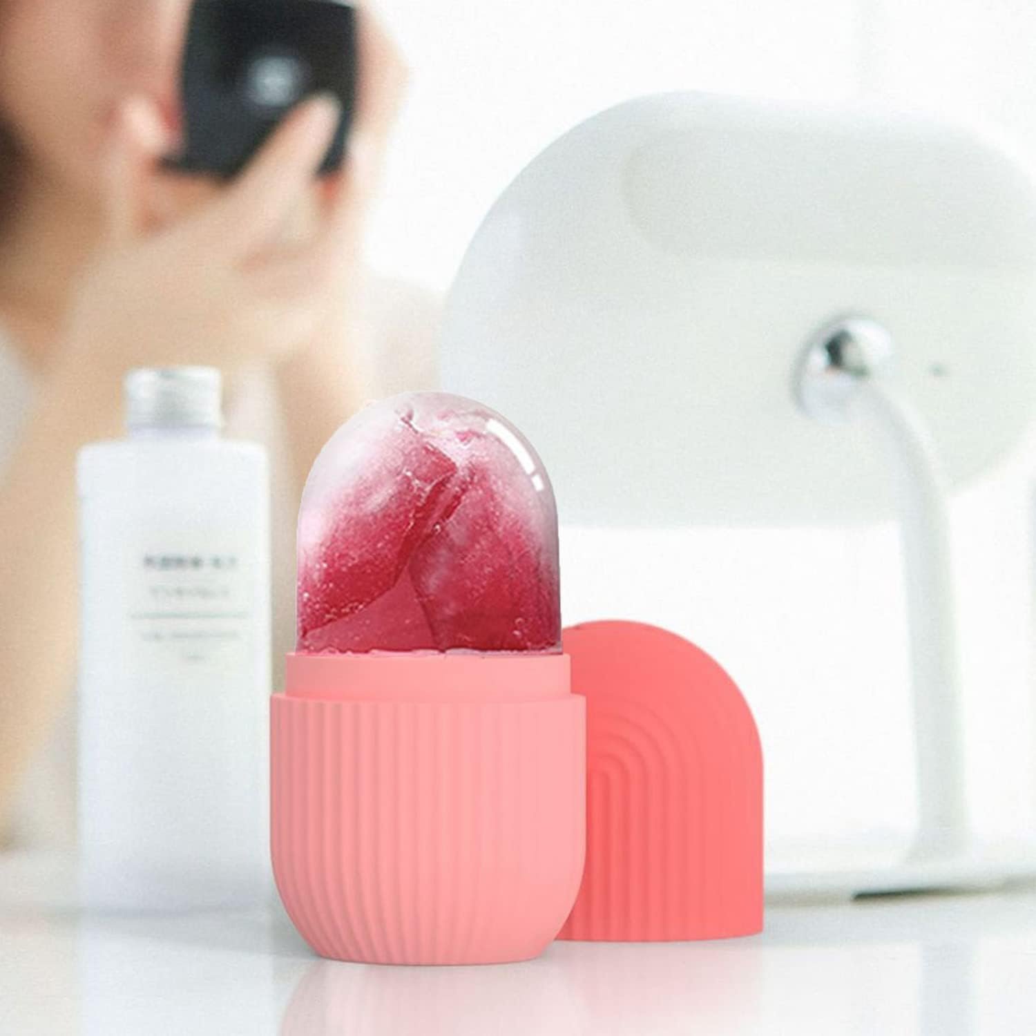 Ice Roller for Face and Eyes, Gua Sha Massage Face Roller Ice Mould, Reusable Facial Beauty Ice Roller Skin Care Tools for Brighten Skin, Eye Puffiness Treatment (Pink) - Image 6