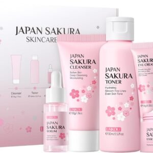 LAIKOU SkinCare Set, JAPAN Sakura Skin Care Sets & Kits - Cleanser,Toner,Face Serum,Eye Cream,Face Cream, Gift Set for Teenage Girls Women Mom Daughter Birthday, Travel Kit for All Skin Types, 5pcs