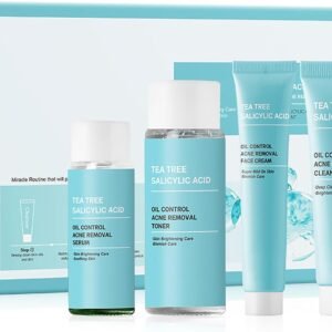 Tea Tree Acne Skin Care Sets & Kits - Salicylic Acid Acne Removal Skincare Set - Teen Skincare Gift Set With Cleanser, Toner, Serum, Cream - Complete Acne Treatment Kit for Oily, Acne-Prone Skin