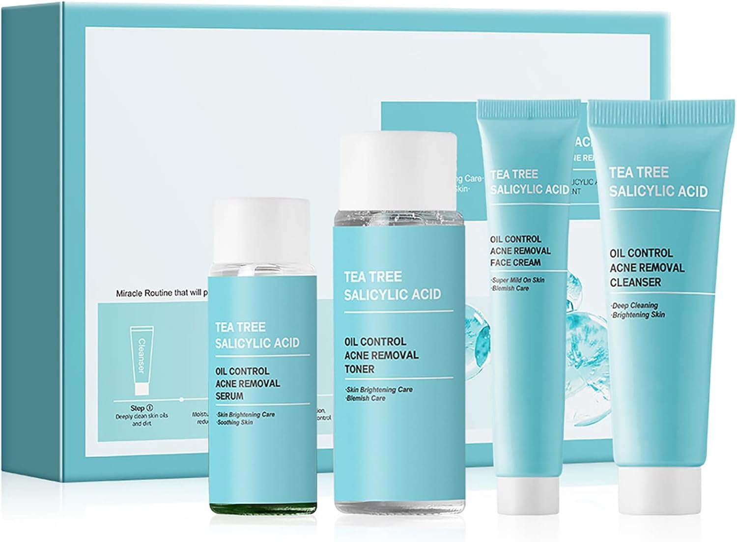 Tea Tree Acne Skin Care Sets & Kits - Salicylic Acid Acne Removal Skincare Set - Teen Skincare Gift Set With Cleanser, Toner, Serum, Cream - Complete Acne Treatment Kit for Oily, Acne-Prone Skin