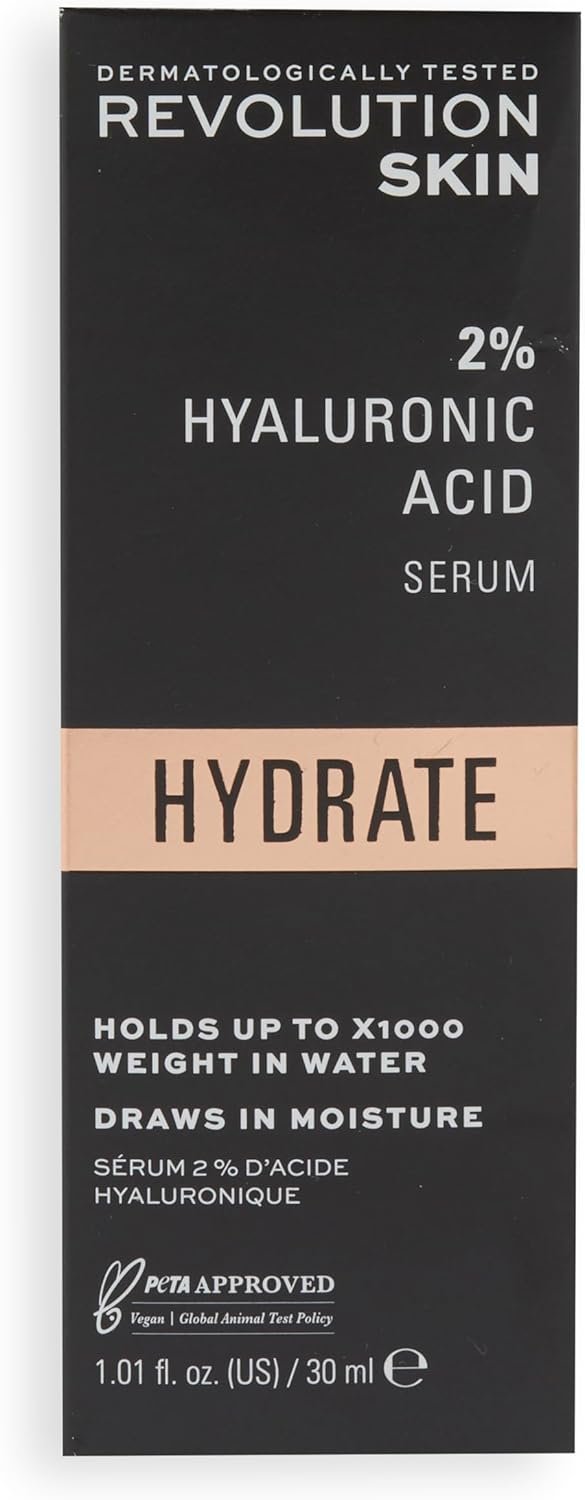 Revolution Beauty London Skincare Hyaluronic Acid Serum, Plumps, Softens and Hydrates Skin, 2% Solution, Lightweight Face Fragrance Free, 30 ml