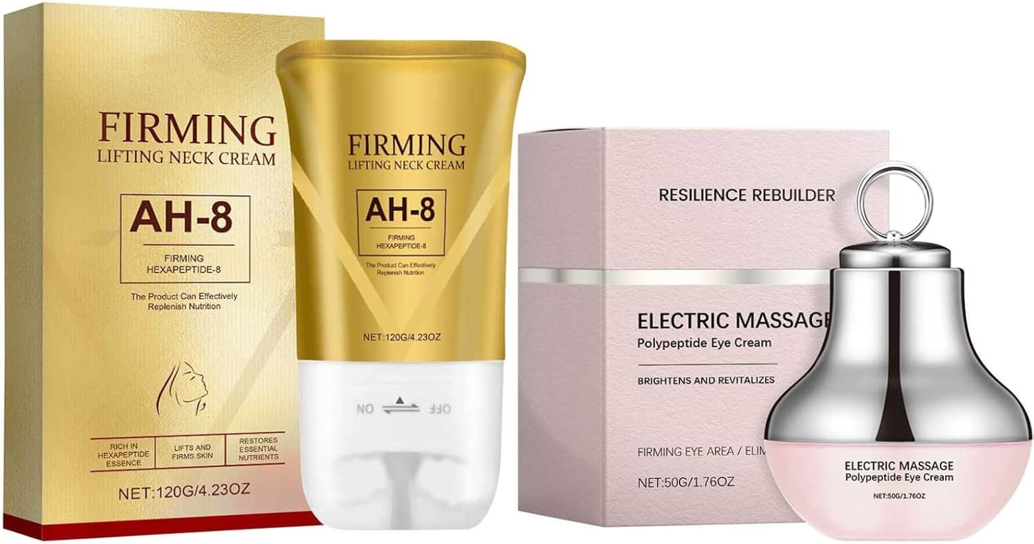 Neck-Eye Care Tightening & Revitalizing Set - AH-8 Firming Neck Cream + Electric Massage Eye Cream, Smooth of Fine Lines, Eye & Neck Treatment, Skin Moisturizer, Deep Moisturizing Skincare