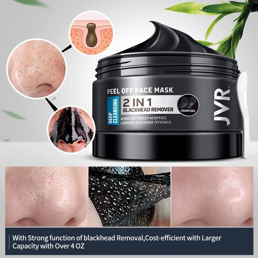 JVR Blackhead Remover Mask for Men, Bamboo Charcoal Peel Off Black Masks, Purifying Pores, Deep Cleansing for All Skin Types 120g - Image 4
