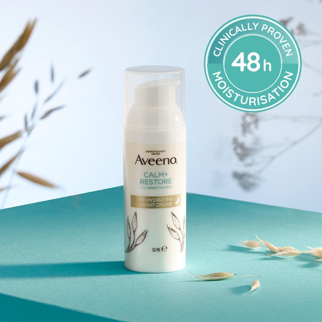Aveeno CALM+RESTORE Re-Hydrating Night Cream (1 x 50ml), Fragrance-Free Face Care, Intensely Nourishes with Shea Butter & Prebiotic Oat, Suitable for Sensitive Skin - Image 2