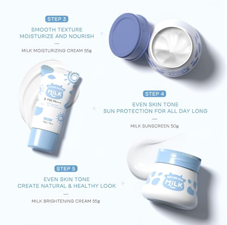LAIKOU Skincare Set, Milk Beauty Gift Sets for Teenage Girls with Cleanser, Day Cream, Night Cream, Eye Cream, Sunscreen, Facial Kits for Women Wife Mom, Deep Hydrating Smoothing 5pcs - Image 9