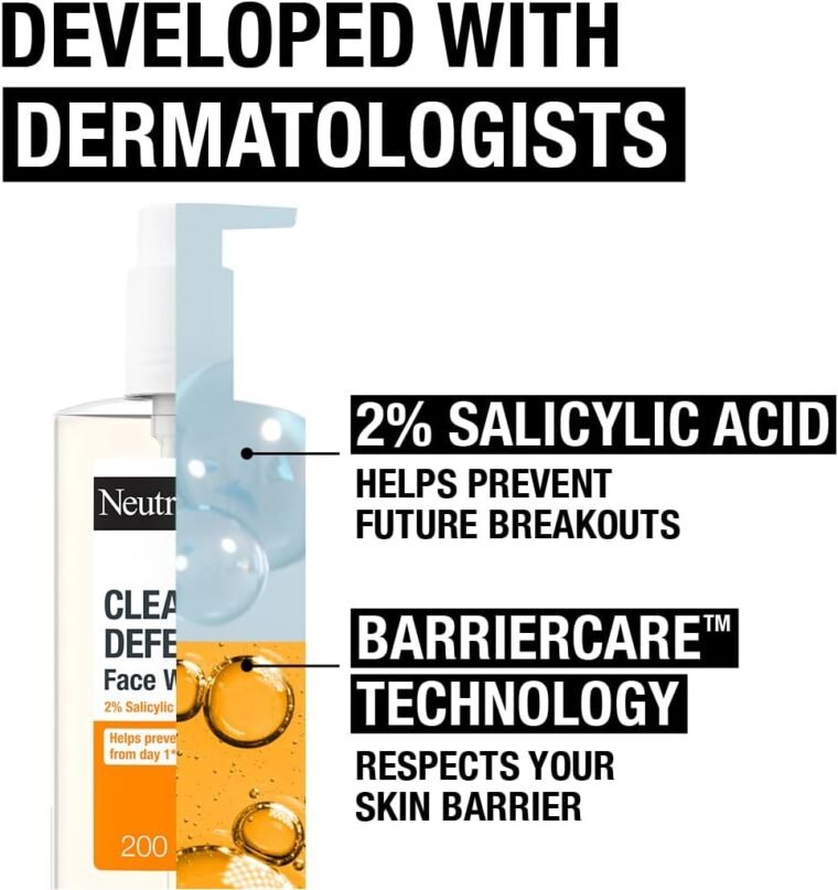 Neutrogena Clear & Defend Face Wash (1x 200ml), Oil-Free Facial Cleanser for Spot-Prone Skin, Facial Wash with Purifying 2% Salicylic Acid to Help Prevent Breakouts for Smoother, Clearer Skin - Image 5