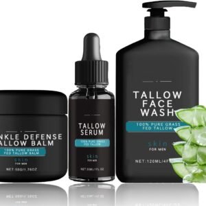 Mens Gift Set - Gifts for Dad - Mens Skincare Gift Sets for Face Cream & Face Serum & Face Cleanser - Beef Tallow Skin Care - Mens Skin Care Gift Sets - Gifts for Him - Wrinkle Defense Tallow Balm