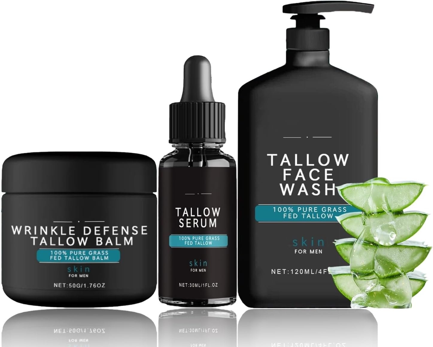Mens Gift Set - Gifts for Dad - Mens Skincare Gift Sets for Face Cream & Face Serum & Face Cleanser - Beef Tallow Skin Care - Mens Skin Care Gift Sets - Gifts for Him - Wrinkle Defense Tallow Balm