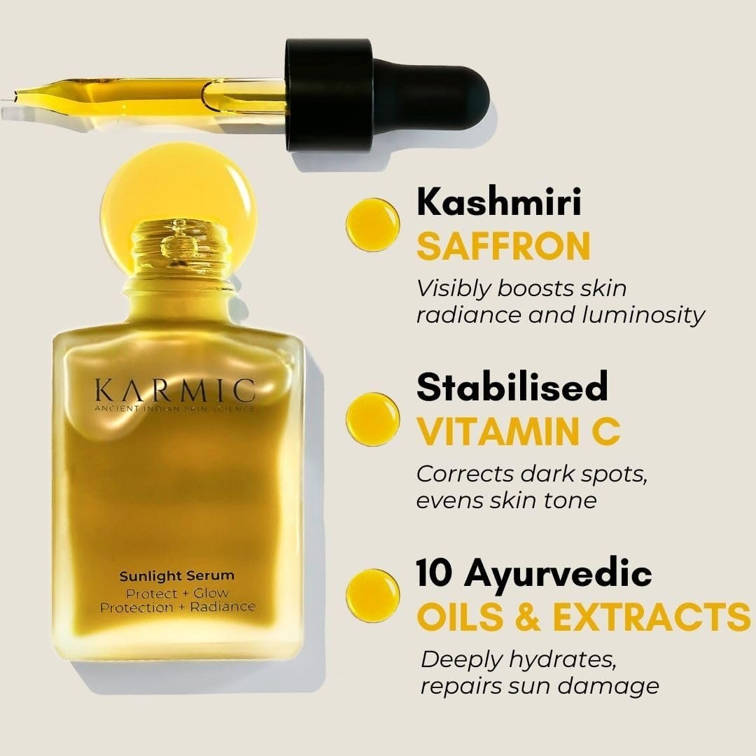 Karmic Skin Brightening Vitamin C Face Serum: With Saffron & Vit. E | Hydrate & Reveal Bright Glowing Skin | Correct Dark Spots | Treat Hyperpigmentation | Organic Facial Oil Skin Care | Women & Men - Image 4