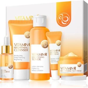 Skincare Gift Set for Her,Vitamin C Skin Care-With Hyaluronic Acid&Vitamin C,Skincare Routine,Cleanser, Face Serum, Cream,Toner, Eye Cream - Anti- Aging,Brightening (One Size, Vitamin C-SetC-5pcs)
