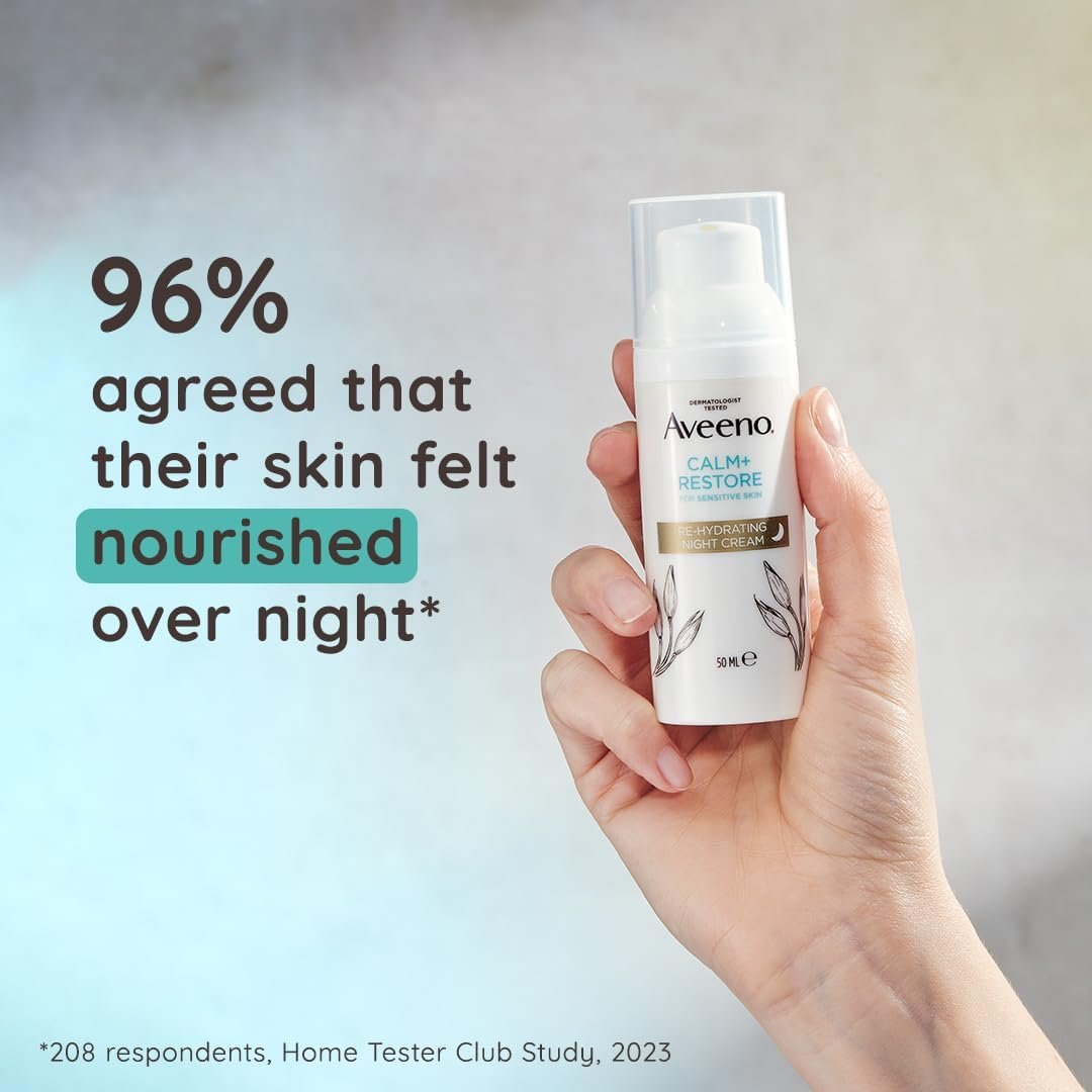 Aveeno CALM+RESTORE Re-Hydrating Night Cream (1 x 50ml), Fragrance-Free Face Care, Intensely Nourishes with Shea Butter & Prebiotic Oat, Suitable for Sensitive Skin - Image 4