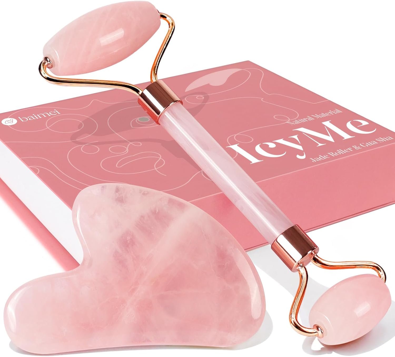 BAIMEI Gua Sha & Jade Roller,Guasha Tool face, Self Care Gift for Women and Men, Massager for Face, Eyes, Neck Care, Skin Care Gifts - Rose Quartz - Image 9