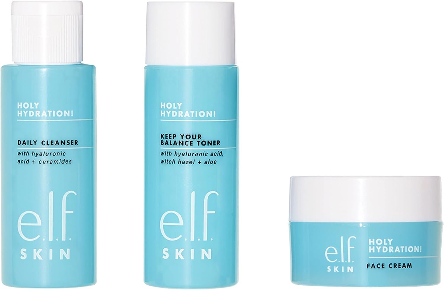 e.l.f. SKIN Holy Hydration! The Essentials Mini Kit, Cleanser, Toner & Moisturiser For Hydrated & Balanced Skin.