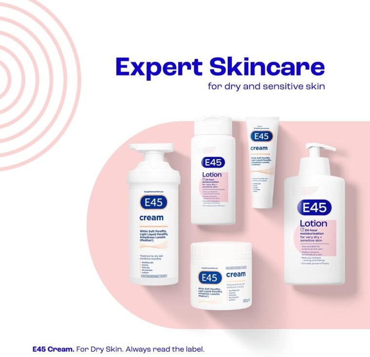 E45 Moisturising Lotion 500 ml for Dry & Sensitive Skin - Long-Lasting Hydration Protect from Dryness, Reduce Redness - Dermatological Body Moisturiser Lotion - Body Lotion - Daily Moisturiser - Image 6