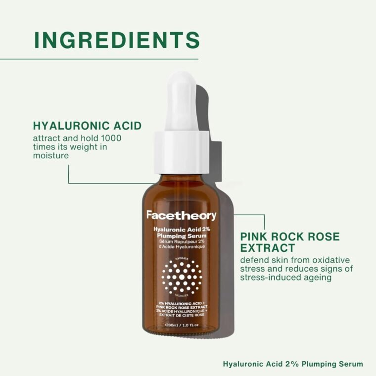facetheory Hyaluronic Acid 2% Plumping Serum - Pink Rock Rose Extract - Lightweight Hydrating Serum for All Skin Types - Vegan & Cruelty-Free (30 ml) - Image 2