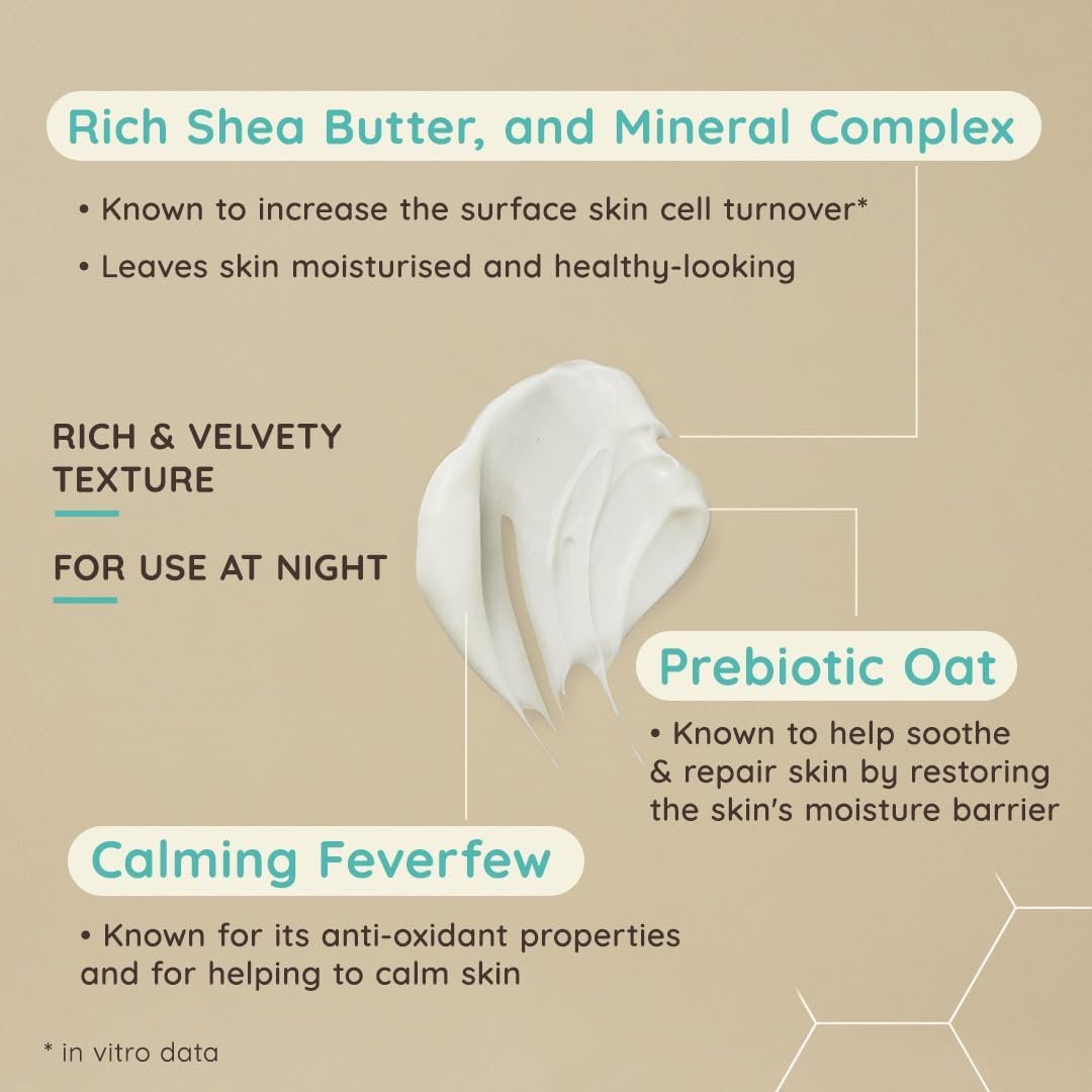 Aveeno CALM+RESTORE Re-Hydrating Night Cream (1 x 50ml), Fragrance-Free Face Care, Intensely Nourishes with Shea Butter & Prebiotic Oat, Suitable for Sensitive Skin - Image 6