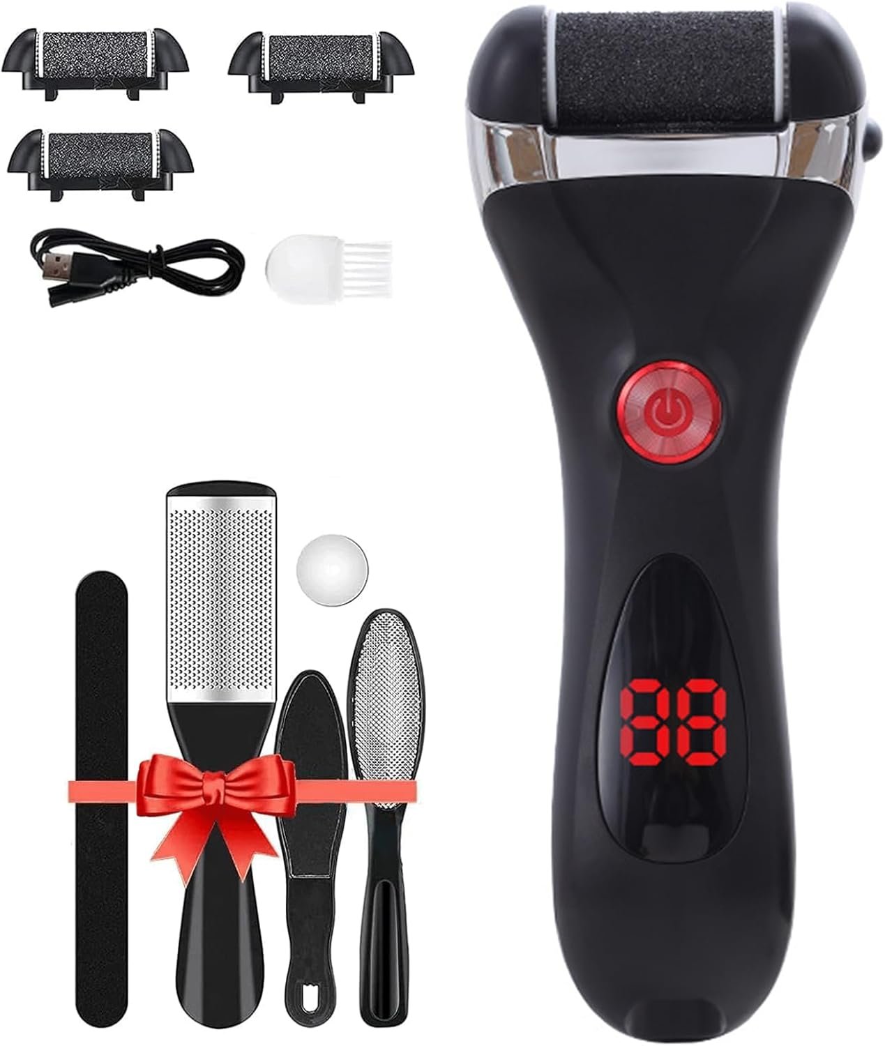 Jooayou Foot File Electric for Hard Skin, USB Rechargeable Waterproof Foot Scrub Callus Remover [with 3 Pumice Stone Rollers & 8 in 1 Foot Scraper Set] Foot Care Tool for Dry Dead Cracked Heel