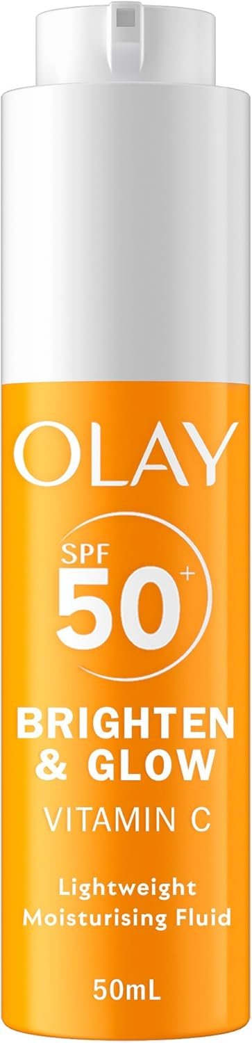 Olay Vitamin C Brighten & Glow 3in1 Moisturising Fluid SPF50+ Hydrating Skincare Moisturiser and Primer with Niacinamide, Provides Hydration, Glow, UV Protection, and Helps Correct Dark Spots, 50ml