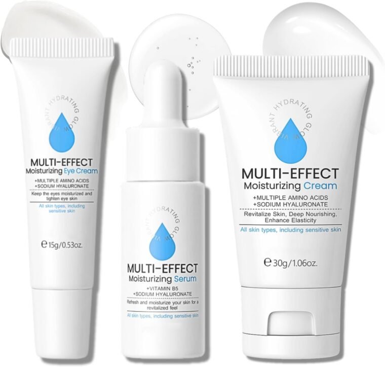 Multi-Effect Moisturizing Skincare Set, Hyaluronic Acid Hydrating Skin Care Sets & Kits, Pamper Sets for Women Gifts, Travel Facial Kit with Serum,Eye Cream,Moisturizer, All Skin Types