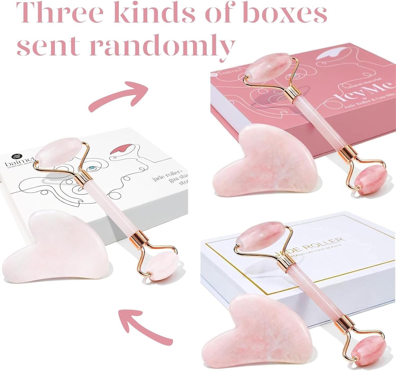 BAIMEI Gua Sha & Jade Roller,Guasha Tool face, Self Care Gift for Women and Men, Massager for Face, Eyes, Neck Care, Skin Care Gifts - Rose Quartz - Image 7