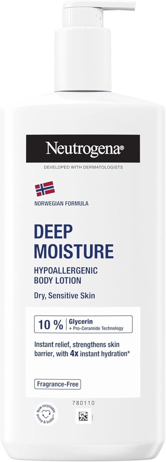 Neutrogena Norwegian Formula Deep Moisture Hypoallergenic Body Lotion (1x 400ml), Fragrance-Free Hypoallergenic Body Moisturiser for Sensitive and Dry Skin, Provides 48-Hour Moisturisation