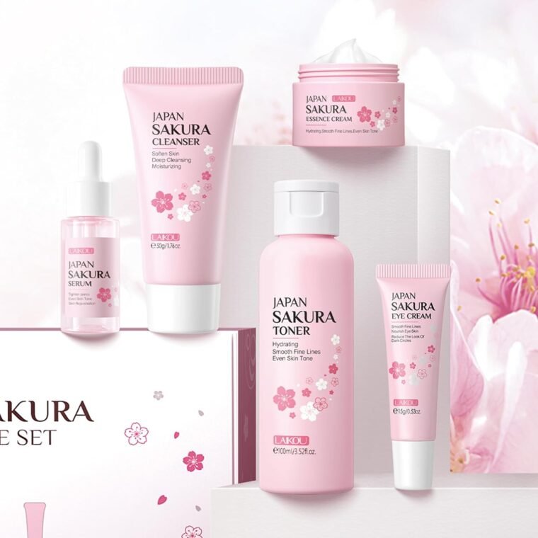 LAIKOU SkinCare Set, JAPAN Sakura Skin Care Sets & Kits - Cleanser,Toner,Face Serum,Eye Cream,Face Cream, Gift Set for Teenage Girls Women Mom Daughter Birthday, Travel Kit for All Skin Types, 5pcs - Image 6
