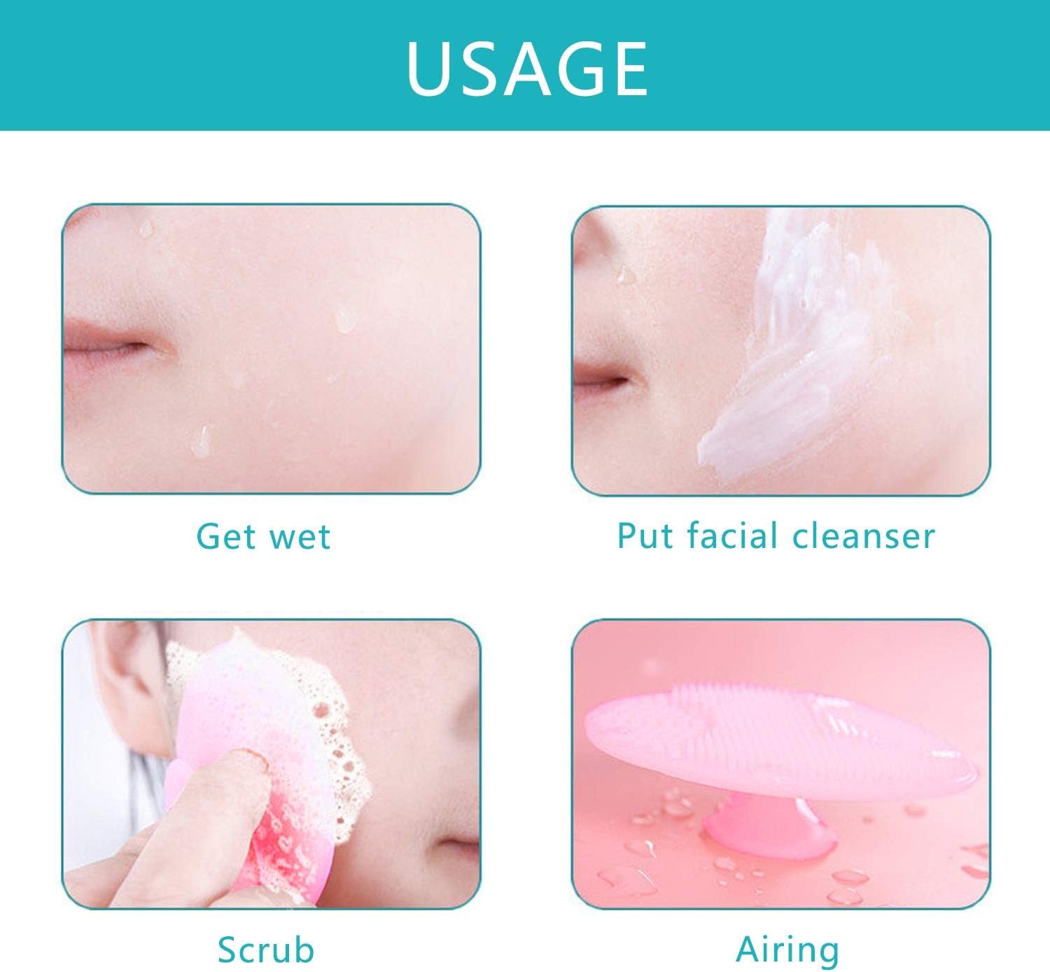 OBSCYON 4 Pcs Manual Silicone Face Scrubber Facial Cleansing Brush,1 Pcs Silicone Exfoliating Lip Brush Nose Cleaning and 1 Pcs Face Mask Brush for Facial Skin Care - Image 4