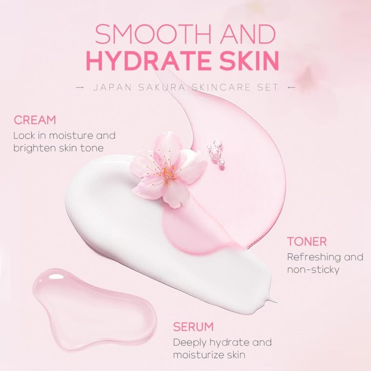 LAIKOU SkinCare Set, JAPAN Sakura Skin Care Sets & Kits - Cleanser,Toner,Face Serum,Eye Cream,Face Cream, Gift Set for Teenage Girls Women Mom Daughter Birthday, Travel Kit for All Skin Types, 5pcs - Image 3