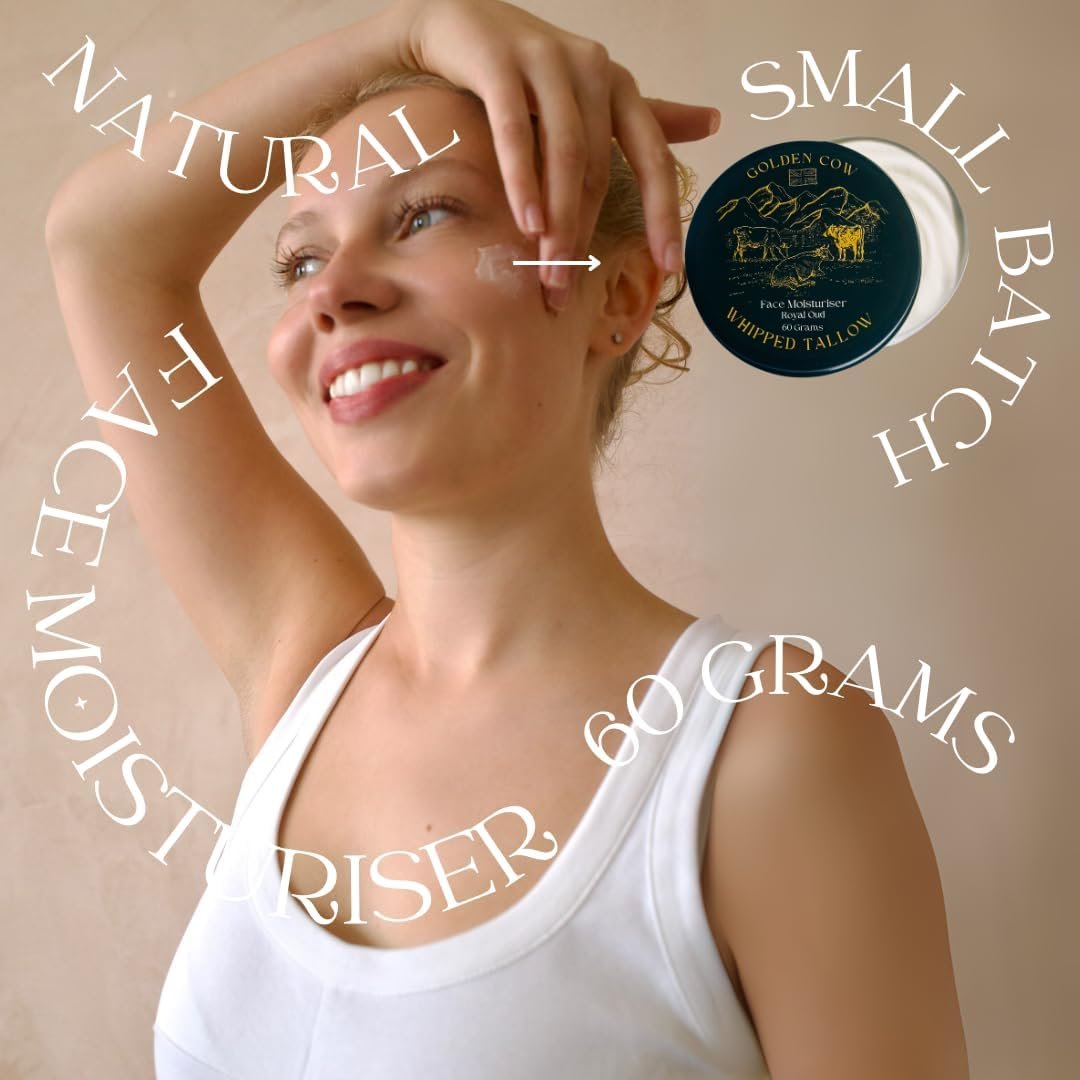 Beef Tallow Whipped Balm – Grass Fed Beef Tallow Face Cream & Moisturiser - Oud Scented 60g Golden Cow Hydrating Whipped Balm for Dry Skin - Natural Skin care for Face & Body by Forticare - Image 5