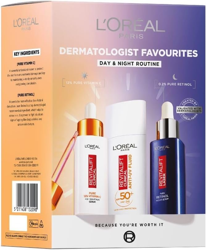 L'Oréal Paris Dermatologist Favourites Gift Set with Vitamin C and Retinol, Your Complete Day & Night Routine