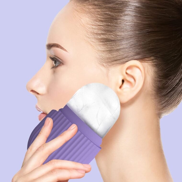 Joyeee Ice Face Roller, Reusable Silicone Mold Face Massage Eye Facial Beauty Skin Care Tools Apply Ice for Shrink Pores Anti Wrinkle Reduce Puffiness Improve Skin Elasticity, Striped, Purple - Image 6