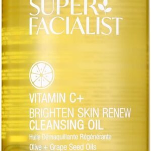 Super Facialist - Vitamin C + Brighten Skin Renew Cleansing Oil, Face Cleanser for Dissolving Makeup & Remove Daily Impurities, Contains Olive Oil, Vegan Friendly, 200ml (Cleansing Oil)