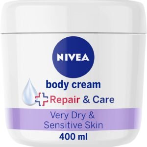 NIVEA Body Repair & Care Cream (400ml Jar), Sensitive Moisturising Cream with NIVEA DEEP MOISTURE SERUM, Body Cream with Strengthening Formula, Body Cream for Dry Skin
