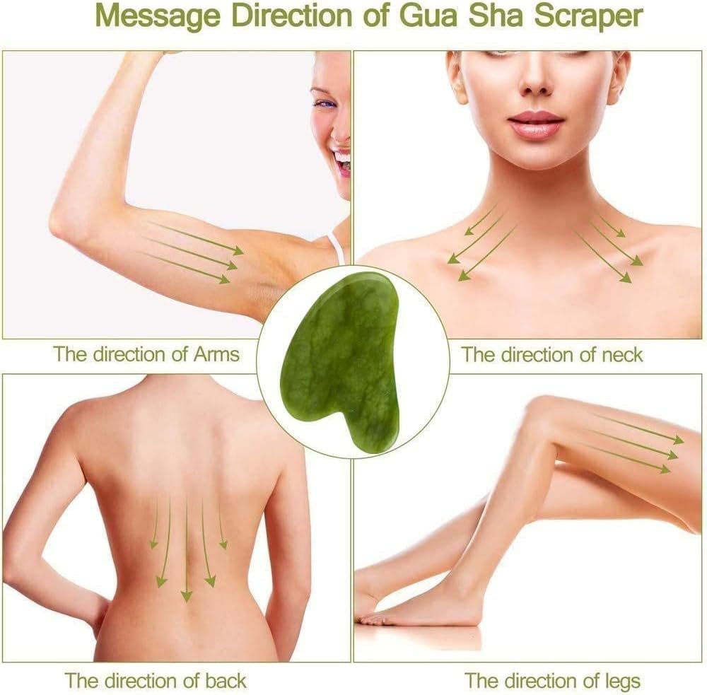 【3 PCS】Jade Roller & Gua Sha Massage Kits, LauCentral Natural Anti-Aging Face Roller for Eye Puffiness Treatment, Skin Tightening, Rejuvenate Face & Neck, Natural Green Massager - Image 5