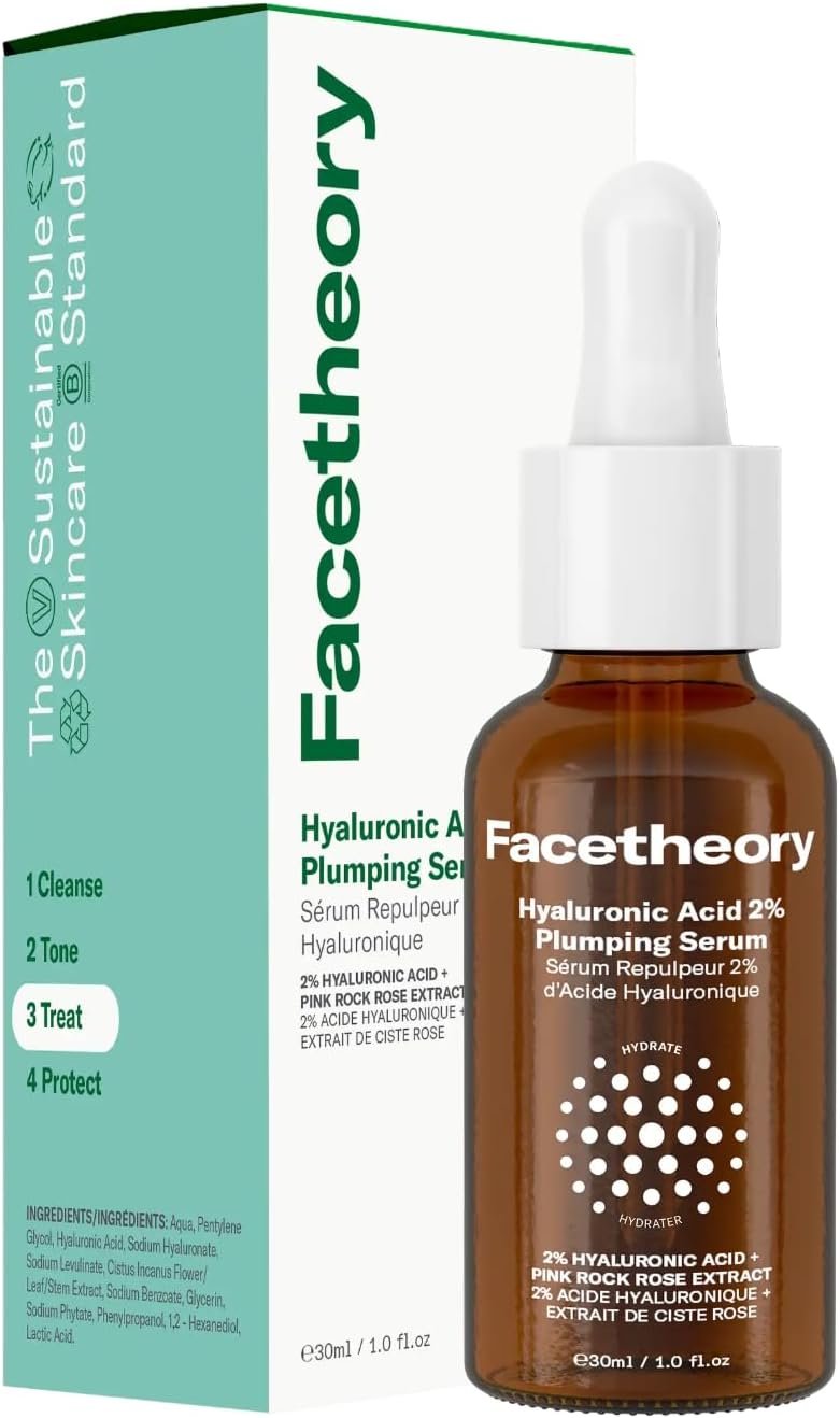 facetheory Hyaluronic Acid 2% Plumping Serum - Pink Rock Rose Extract - Lightweight Hydrating Serum for All Skin Types - Vegan & Cruelty-Free (30 ml)
