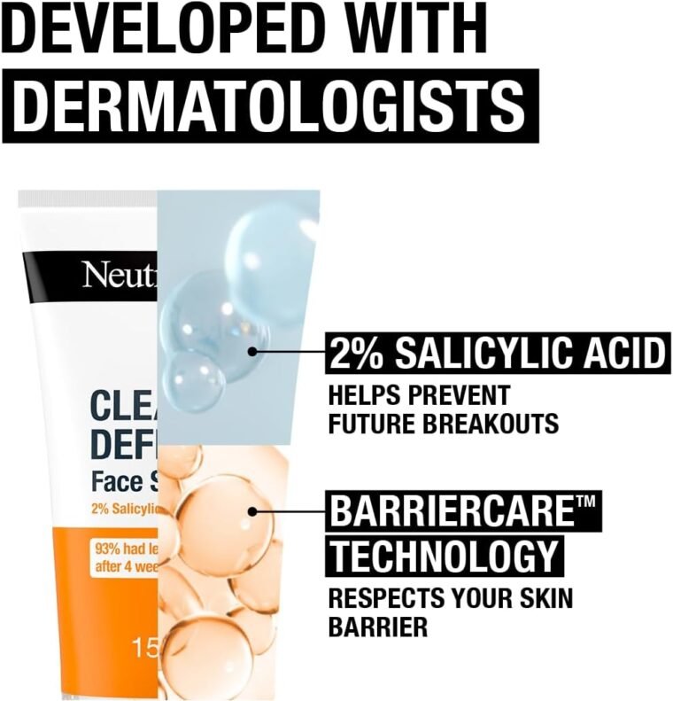 Neutrogena Clear & Defend Facial Scrub (1x 150ml), Oil-Free Face Scrub Suitable for Oily and Spot-Prone Skin, Facial Exfoliator with 2% Salicylic Acid Clinically Proven to Defend Against Breakouts - Image 5